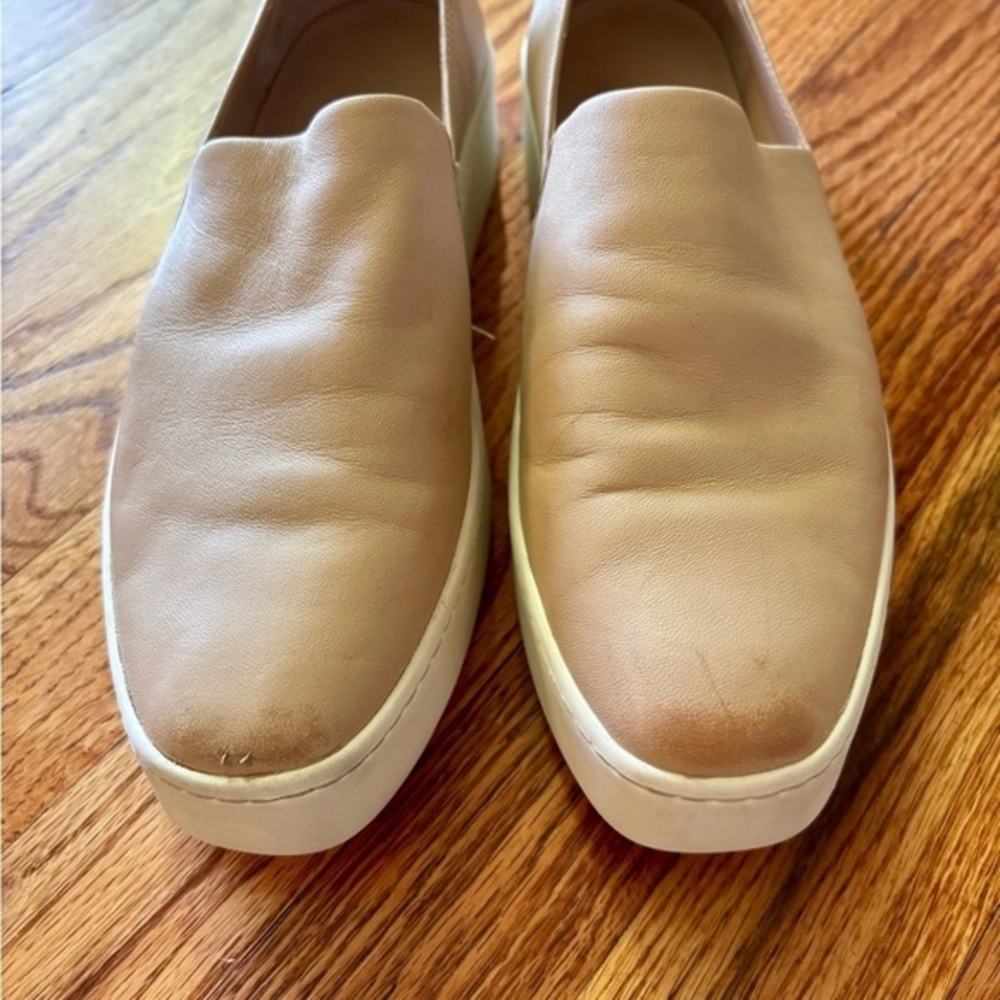 Vince Women's Tan Leather Slip-On Sneakers